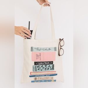 BN Kate Spade 'Stack Of Classics' canvas book tote interior pocket